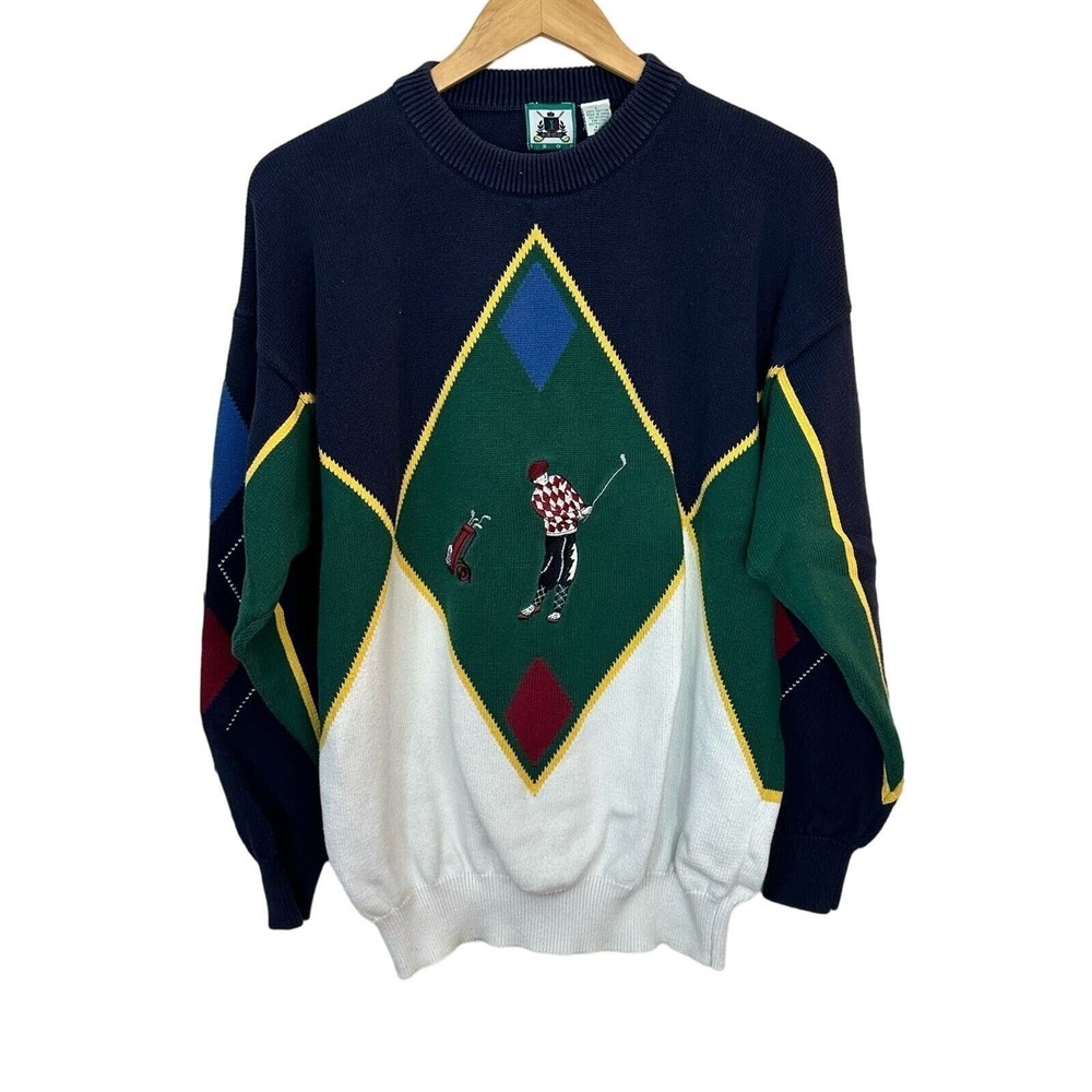 Izod Golf Sweater Embroidered Mens Large Graphic Pullover 100%‎ Cotton Vintage